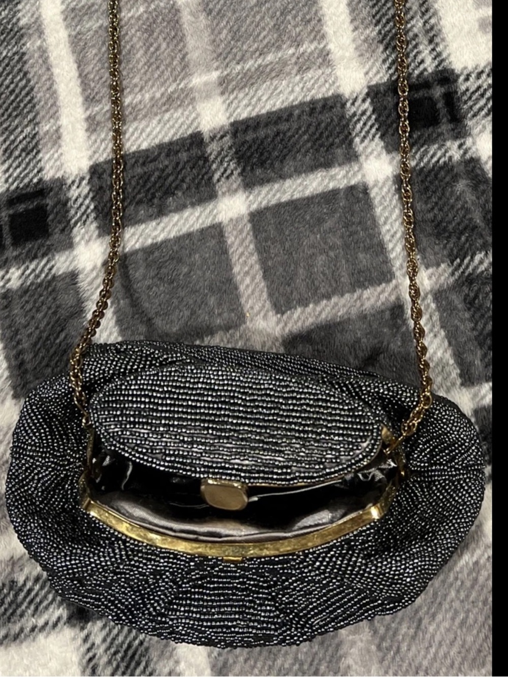 Nina Ricci Steel-Gray Glass Micro-Seed with Gold-Frame Evening Bag